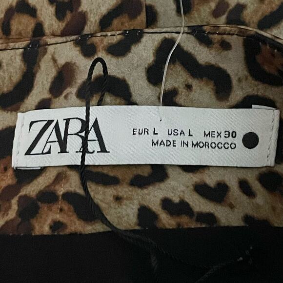 Zara Women's Leopard Print High-Rise Pleated Shorts L – Back Zip Closure - Picture 6 of 7